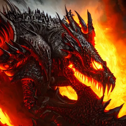 Image similar to 4k unreal engine render of Deathwing spreading his fire in a epic way, dynamic lighting, stunning visuals, cinematic, ultra detailed, trending on art station, fantasy concept art