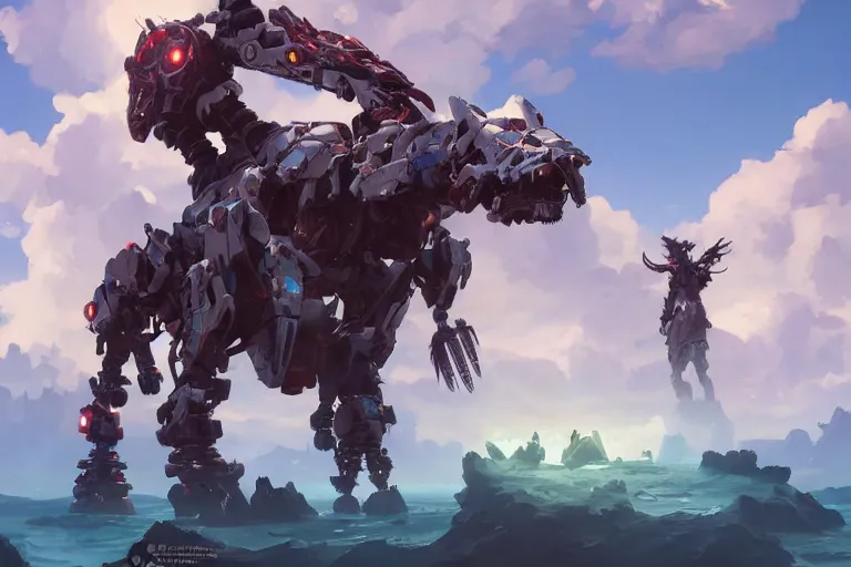 Image similar to grimhorn fanghorn machine mecha animal beast robot of horizon forbidden west horizon zero dawn bioluminiscence, behance hd by jesper ejsing, by rhads, makoto shinkai and lois van baarle, ilya kuvshinov, rossdraws global illumination