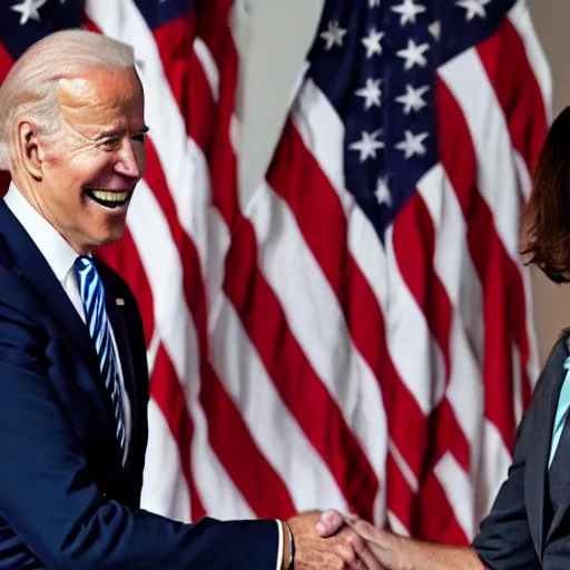Prompt: joe biden shaking hands with a ghost, photo