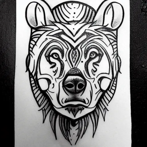 Image similar to tattoo sample stencil. pencil line drawing, black and white, bear