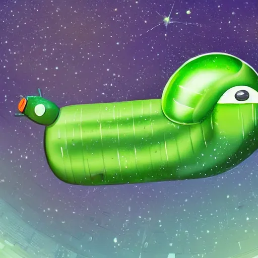 Prompt: a cute green caterpillar spinning a chrysalis inside a space station, sci-fi illustration