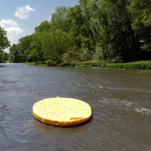 Image similar to cheese slice floating down the river