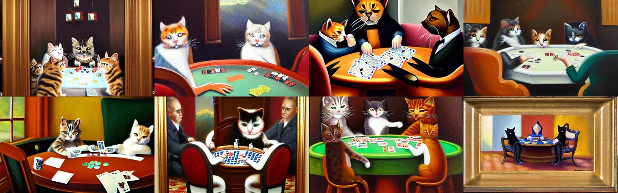 Prompt: Cats playing poker, detailed oil painting, C. M. Coolidge, A Friend in Need.