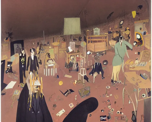 Image similar to the horror of beaurocracy, papers, horror, desks, office, waiting, stress, frustration, anger, crowded, harsh cinematic lighting, high qulity, 4 k, by charles addams and hilma af klint and affandi