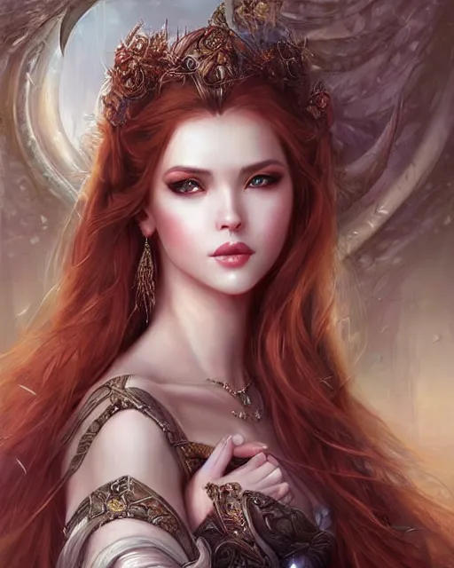 Prompt: a beautiful female fantasy portrait by Laura Sava