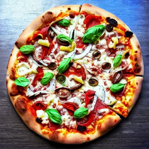 Image similar to pizza overloaded with toppings. this picture makes me so unbelievably hungry