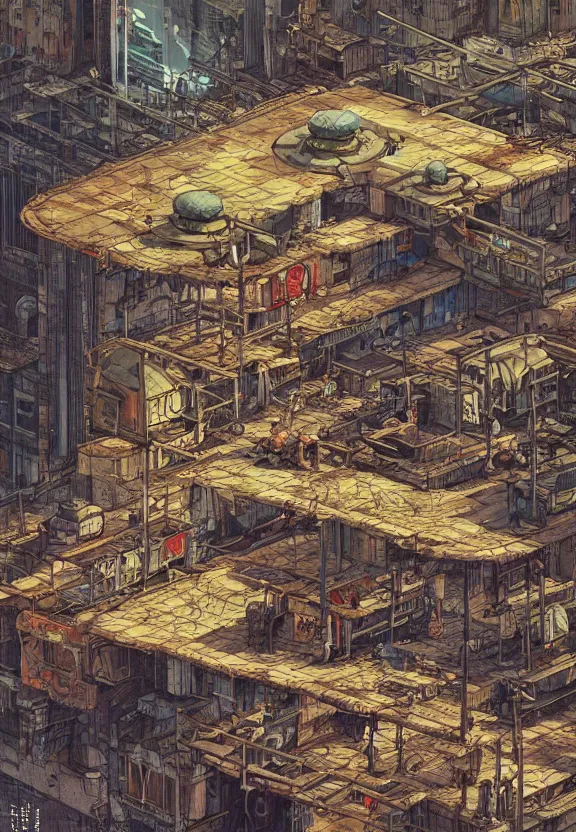 Image similar to [Underground colony with checkered flags, rust and brutalist buildings and little mushrooms. Propaganda poster, intricate, elegant, highly detailed, digital painting, artstation, concept art, matte, sharp focus, illustration, art by Enki Bilal and Moebius]