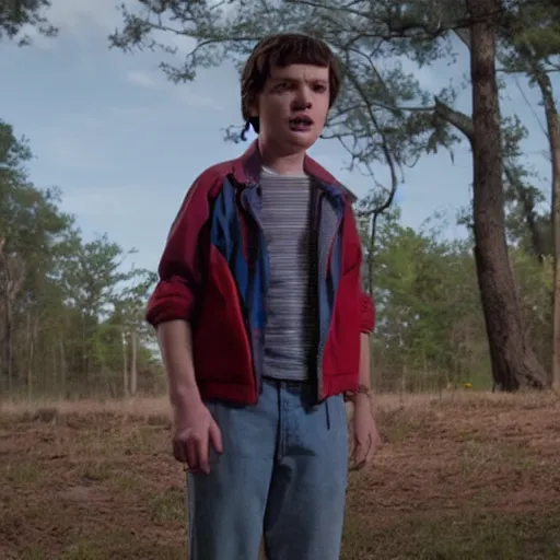 Prompt: film still of Henry Thomas as Mikey in stranger things, 4k