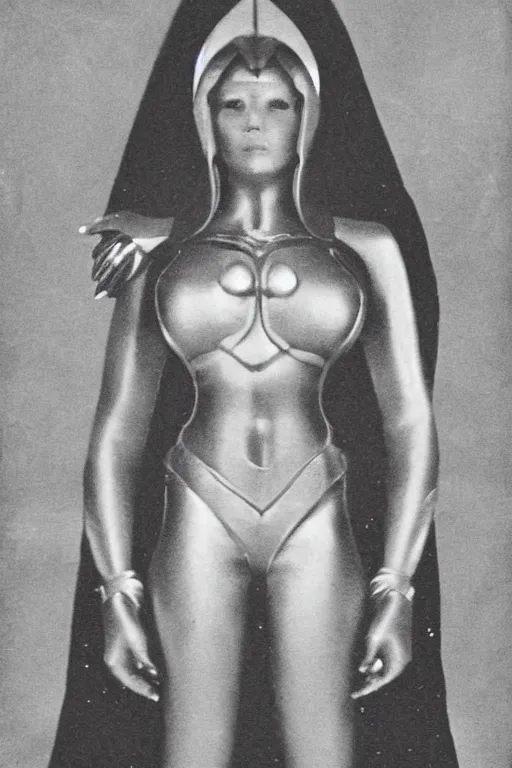 Image similar to she - ra, portrait, full body, symmetrical features, silver iodide, 1 8 8 0 photograph, sepia tone, aged paper, sergio leone, master prime lenses, cinematic