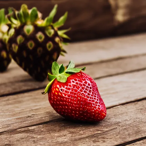 Prompt: strawberry shaped like a banana, fruit photography