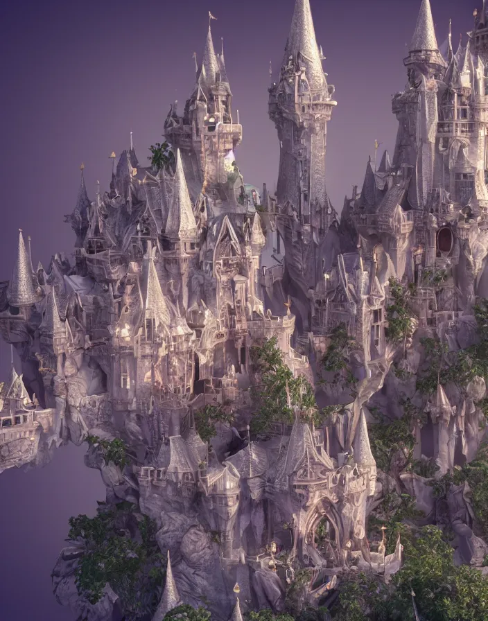 Image similar to crystal magical castle, 3d render, octane render, photorealistic highly detailed aesthetic