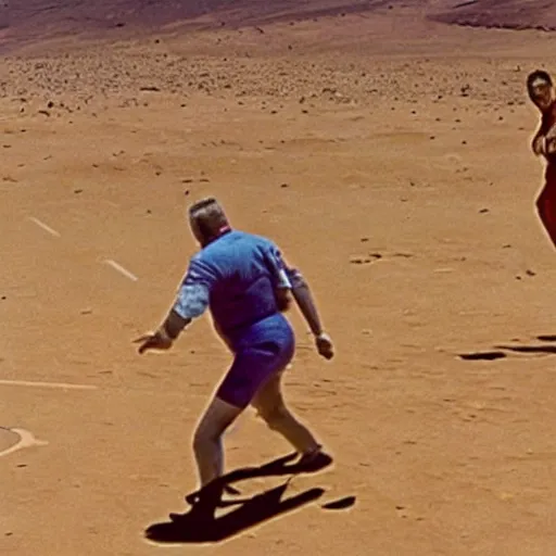 Image similar to rodney dangerfield playing basketball against astronauts on mars