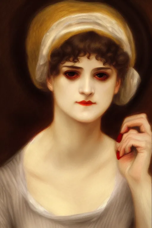 Image similar to jane austen vampire, painting by rossetti bouguereau, detailed art, artstation