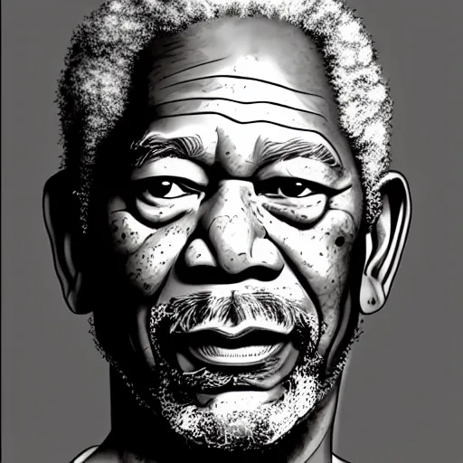 Prompt: An illustration of Morgan Freeman in the style of MeatCanyon, Face Portrait, hyper detailed, deviantart,