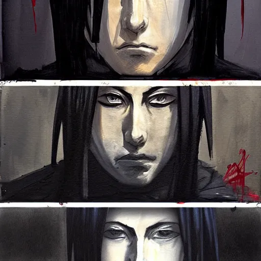 Image similar to itachi uchiha, paint by Guy Denning