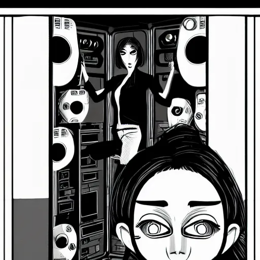 Prompt: twin sister models hacking into the mainframe of the pentagon, in the style of jamie hewlett and riyoko ikeda, black and white, photorealistic, epic, super cool