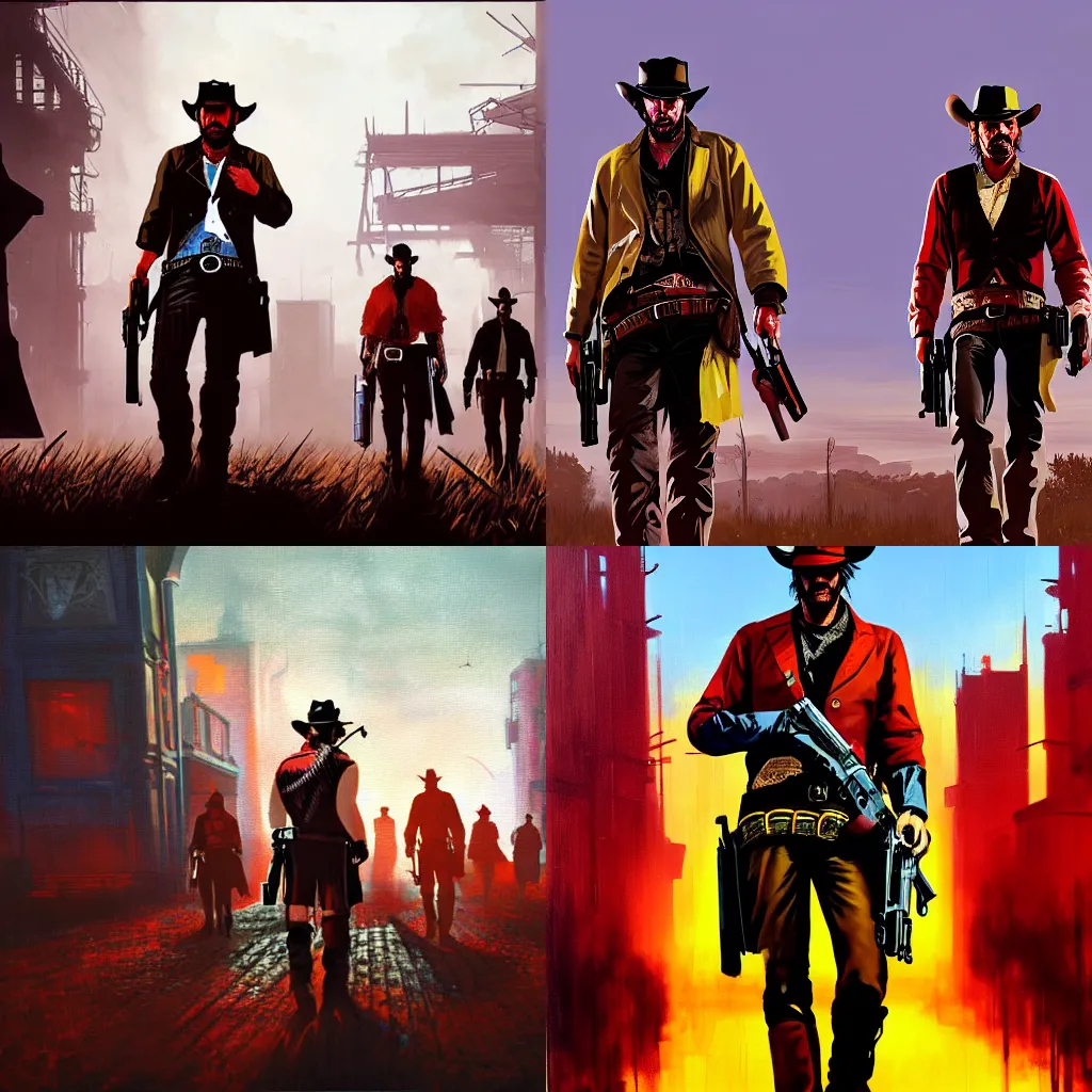 Prompt: cyberpunk red dead redemption, oil painting