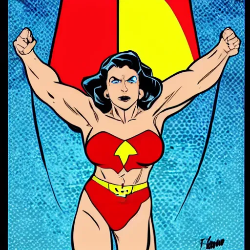 Prompt: lana rhodes as superwoman, fighting dwayne johnson's black adam, pop art