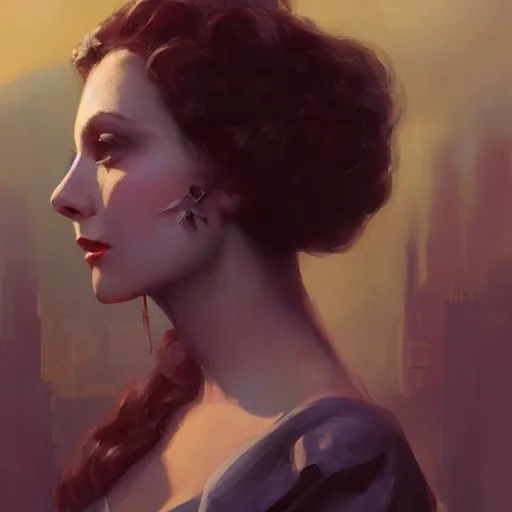 Image similar to closeup portrait of a young vivian leigh, dramatic lighting, city background, night, moon, chiaroscuro, high detail, painted by greg rutkowski, painted by igor kieryluk, painted by bobby chiu, trending on artstation