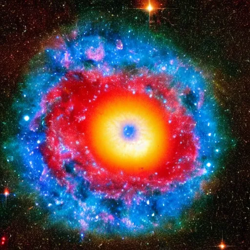 Prompt: colorful galaxy explosion inside a blue a of a baby