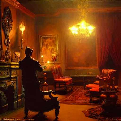 Image similar to inside the haunted mansion. highly detailed painting by gaston bussiere, craig mullins, j. c. leyendecker 8 k