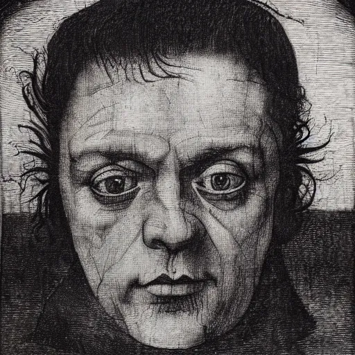 Prompt: etching of ian Brady by hieronymus Bosch , highly detailed, 8k, cinematic,