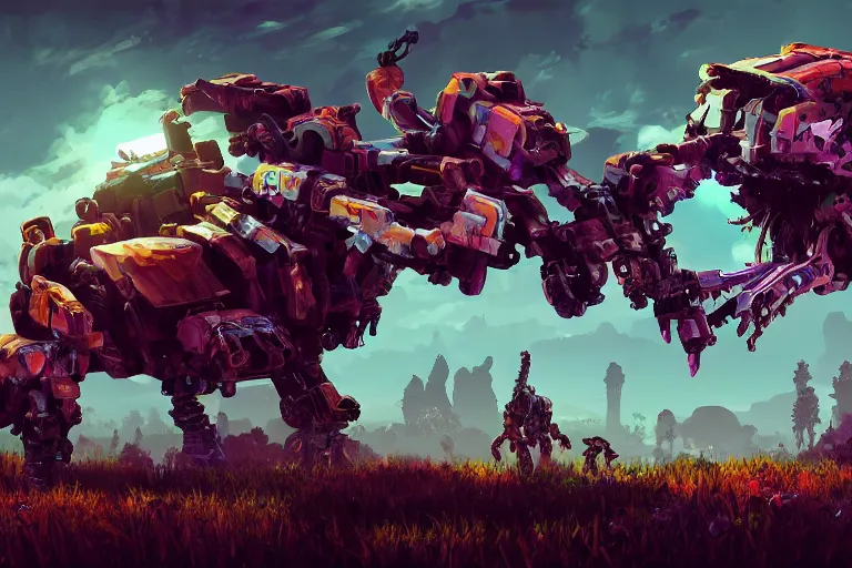 Image similar to grazer machine mecanical creature robot of horizon forbidden west horizon zero dawn bioluminiscence global illumination ray tracing hdr fanart arstation by ian pesty and alena aenami artworks in 4 k