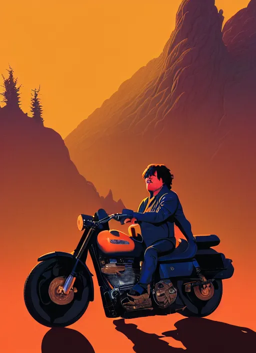 Prompt: artwork by michael whelan and tomer hanuka, laurent durieux, close up portrait of jack black dressed as a biker, in scene in twin peaks, full of details, by makoto shinkai and thomas kinkade, matte painting, trending on artstation and unreal engine