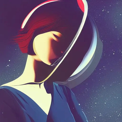 Image similar to a woman floating in space by kuvshinov katsuhiro, digital art, smooth lines