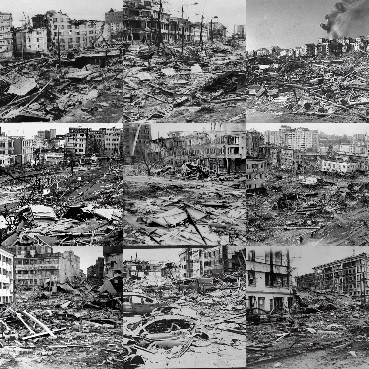 Prompt: photo of destroyed after bombardment vladivostok