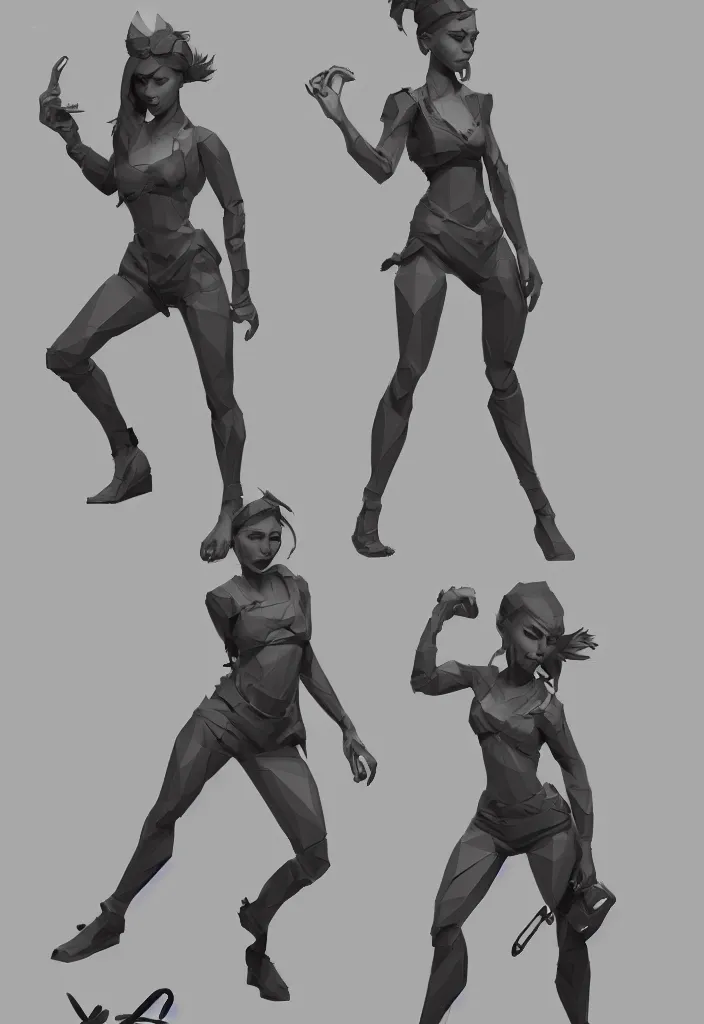 Prompt: amazing stylized random sketches of a young and strong girl by Serge Birault, concept art, full body with dynamic pose and correct anatomy, low-poly digital art, octane render trending on artstation, 4k, 8k, HD