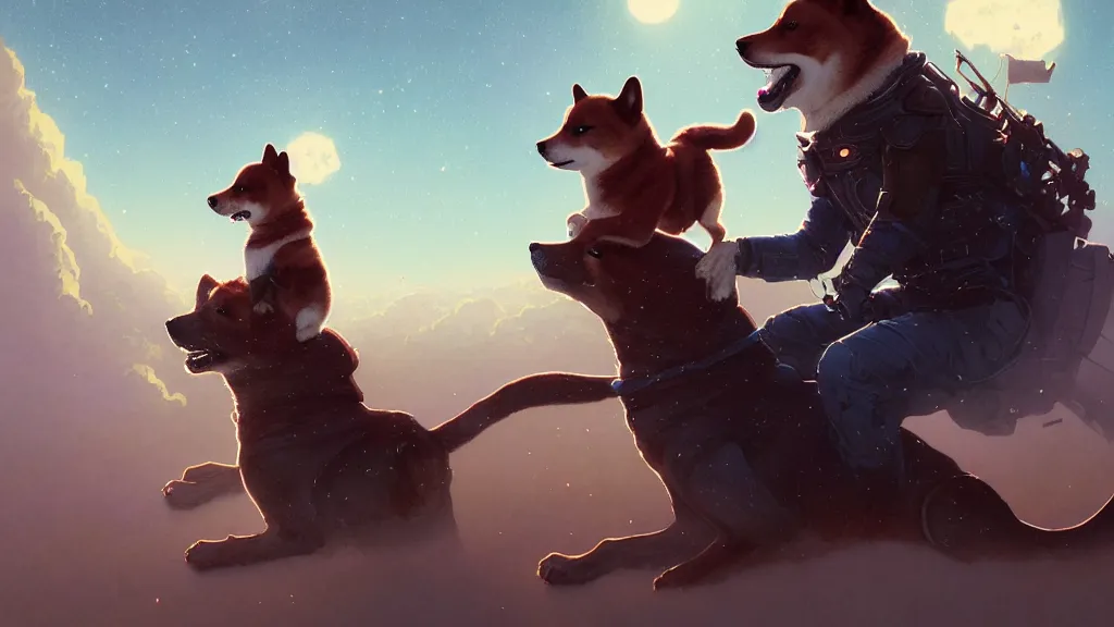 Prompt: Highly detailed portrait of Elon musk riding a shiba inu, Stephen Bliss, unreal engine, fantasy art by Greg Rutkowski, Loish, Rhads, ferdinand knab, Makoto Shinkai and Lois van baarle, ilya kuvshinov, rossdraws, Tom Bagshaw, alphonse mucha, global illumination, radiant light, detailed and intricate environment