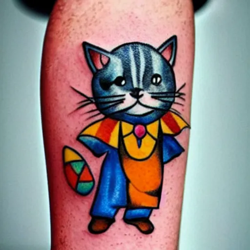 Image similar to adorable cat dressed as a clown tattoo design