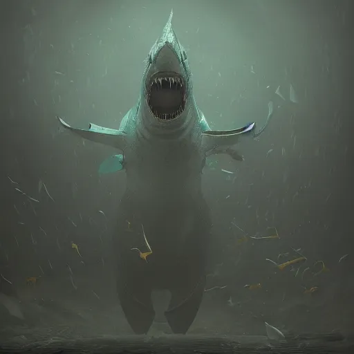 Image similar to shark as a dark souls boss by Mike Winkelmann