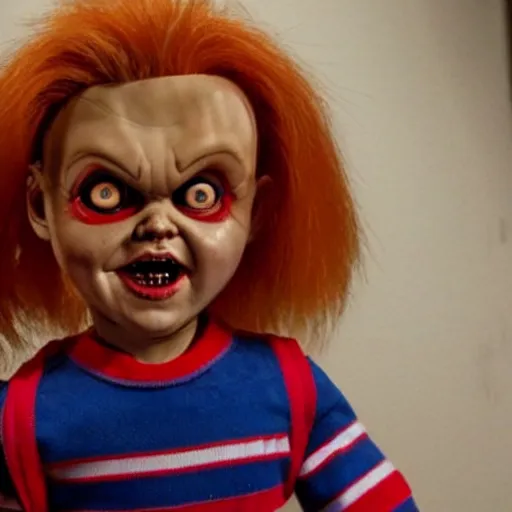 Prompt: Chucky the killer doll from the movie Child's Play in an episode of Stranger Things