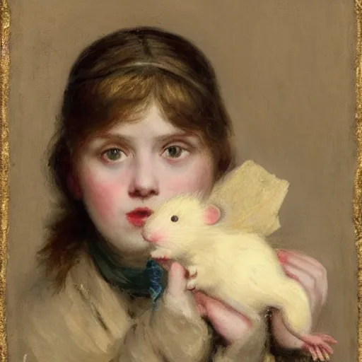 Image similar to girl with albino mouse, by alfred stevens