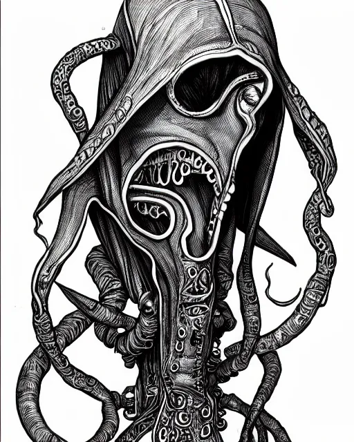 Image similar to illithid straitjacket!! black ink on paper, trending on artstation, beautiful, intricate, detailed