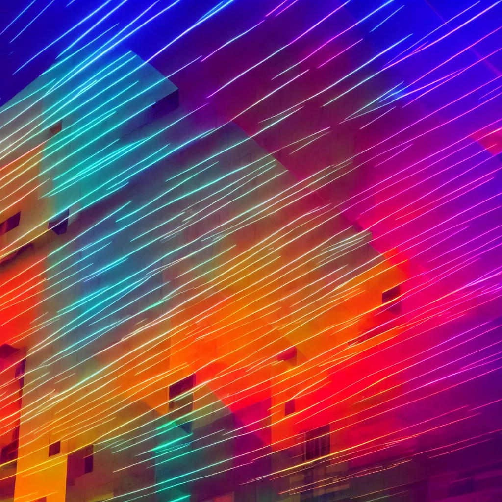 Image similar to photograph of intersecting windows of various colors at night, dream-like, trending on unsplash, volumetric lighting