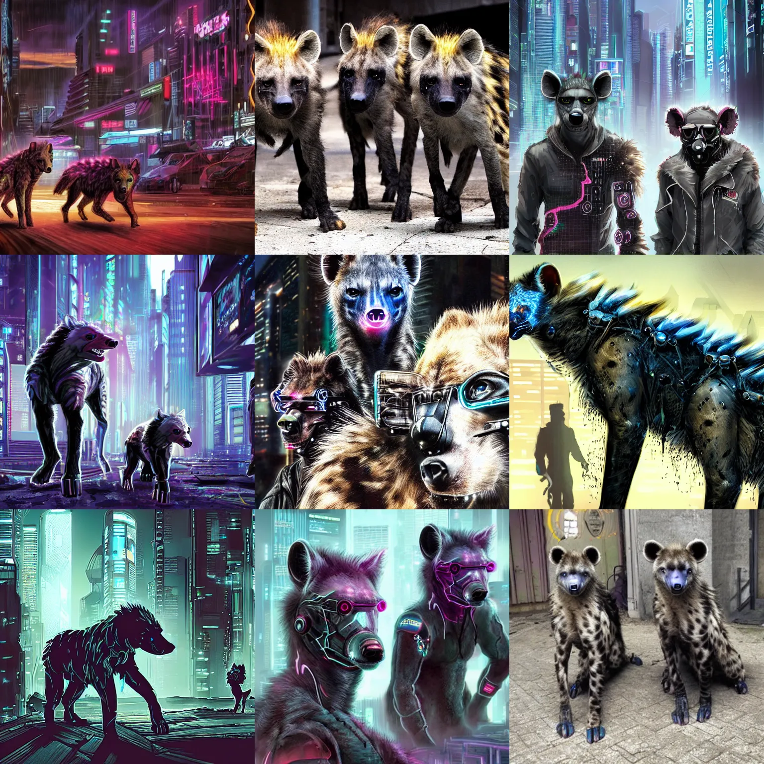 Prompt: Cyberpunk hyenas