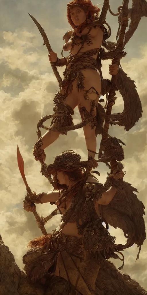 Image similar to a barbarian, beautiful fantasy maiden, dungeons and dragons, masterpiece by edgar maxence and ross tran and michael whelan, gustav dore, 8 k, octane render