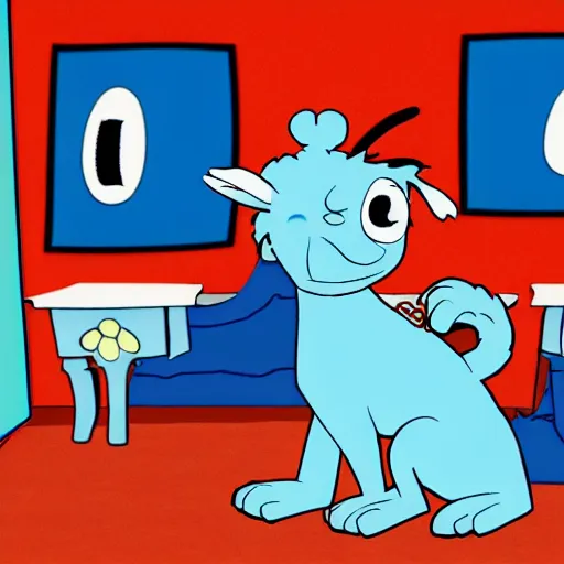 Image similar to screenshot of blue's clues with bloo from foster's home for imaginary friends