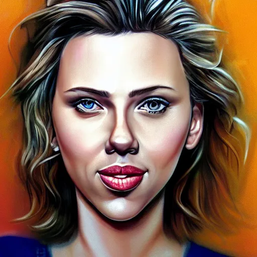 Prompt: funny caricature painting of scarlett johansson, closeup of face, drawing by mahesh nambiar, archille superbi, carola rubio, artstation