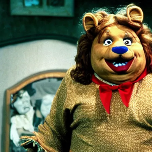 Prompt: chris farley as the cowardly lion from wizard of oz