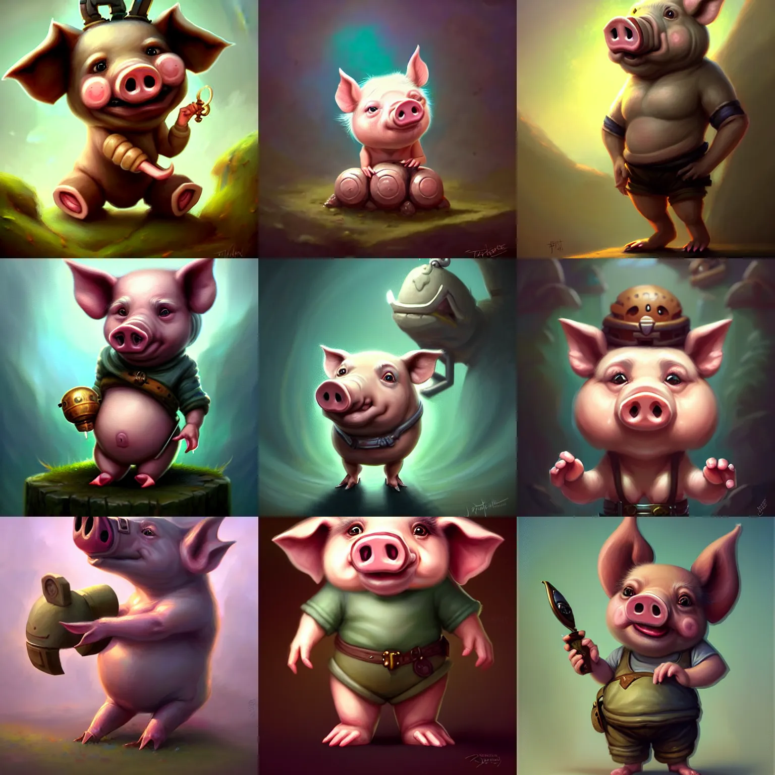 Prompt: cute little anthropomorphic pig wearing shorts, tiny, small, short, cute and adorable, character art portrait, matte fantasy painting, deviantart artstation, by jason felix by steve argyle by tyler jacobson by peter mohrbacher, cinema