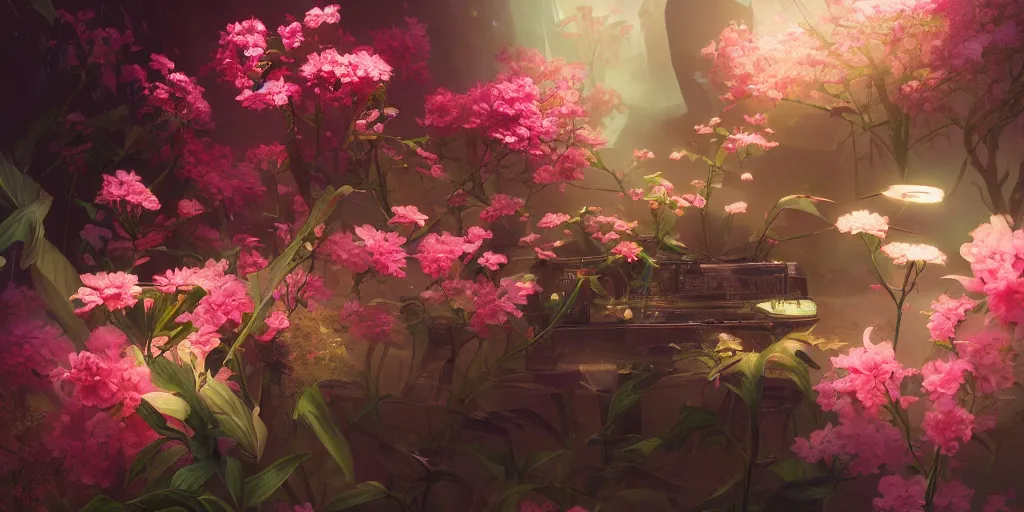 Prompt: retro painting of surreal waiim flowers, by ross tran, highly detailed, hyperrealism, excellent composition, cinematic concept art, dramatic lighting, trending on artstation