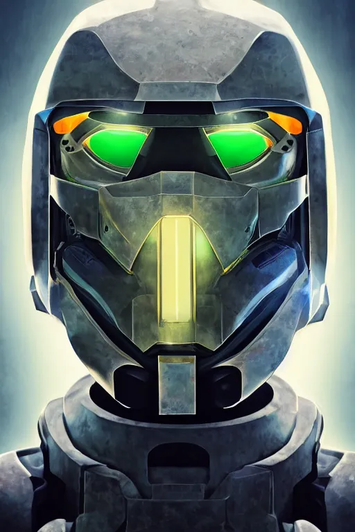 Image similar to robot ninja mask helmet halo master chief radiating a glowing aura global illumination ray tracing hdr fanart arstation by ian pesty and katarzyna da „ bek - chmiel