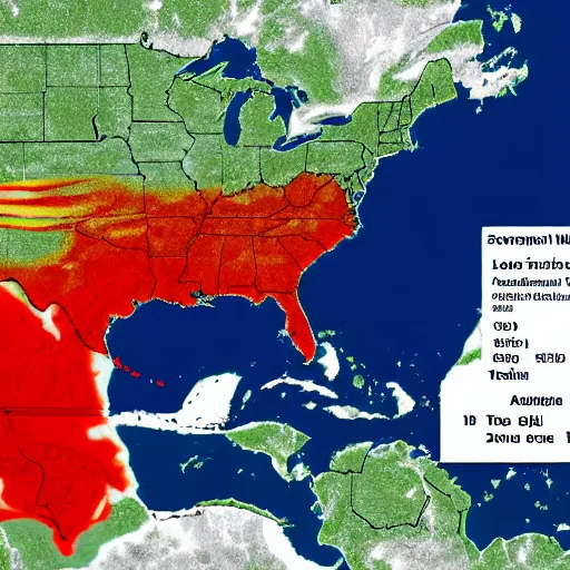 Image similar to a weather forecast warning of a tropical storm that is in the shape of an amogus