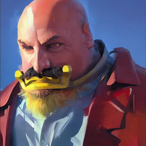 Image similar to greg manchess portrait of doctor ivo robotnik in disco elysium, fantasy, medium shot, asymmetrical, profile picture, organic painting, sunny day, matte painting, bold shapes, hard edges, street art, trending on artstation, by huang guangjian and gil elvgren and sachin teng