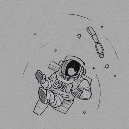 Image similar to Medium shot of an astronaut relaxing in space, minimalistic, pencil sketch, line art, coloured pencil sketch,