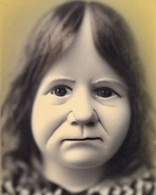 Image similar to wendy's mascot wendy thomas 1 8 9 0's photography, face in focus, realistic